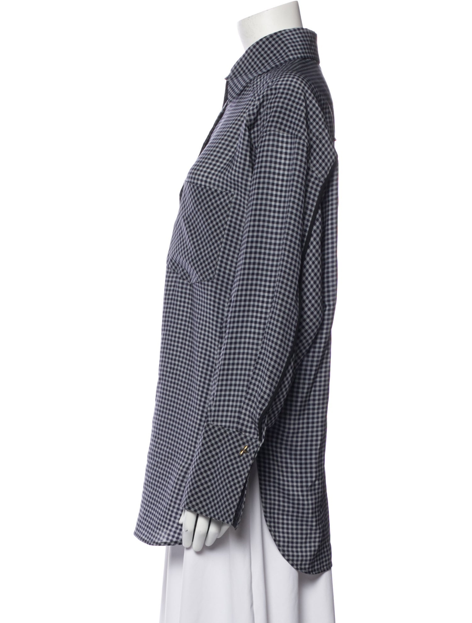 Fendi Silk Plaid Print Button-Up Top