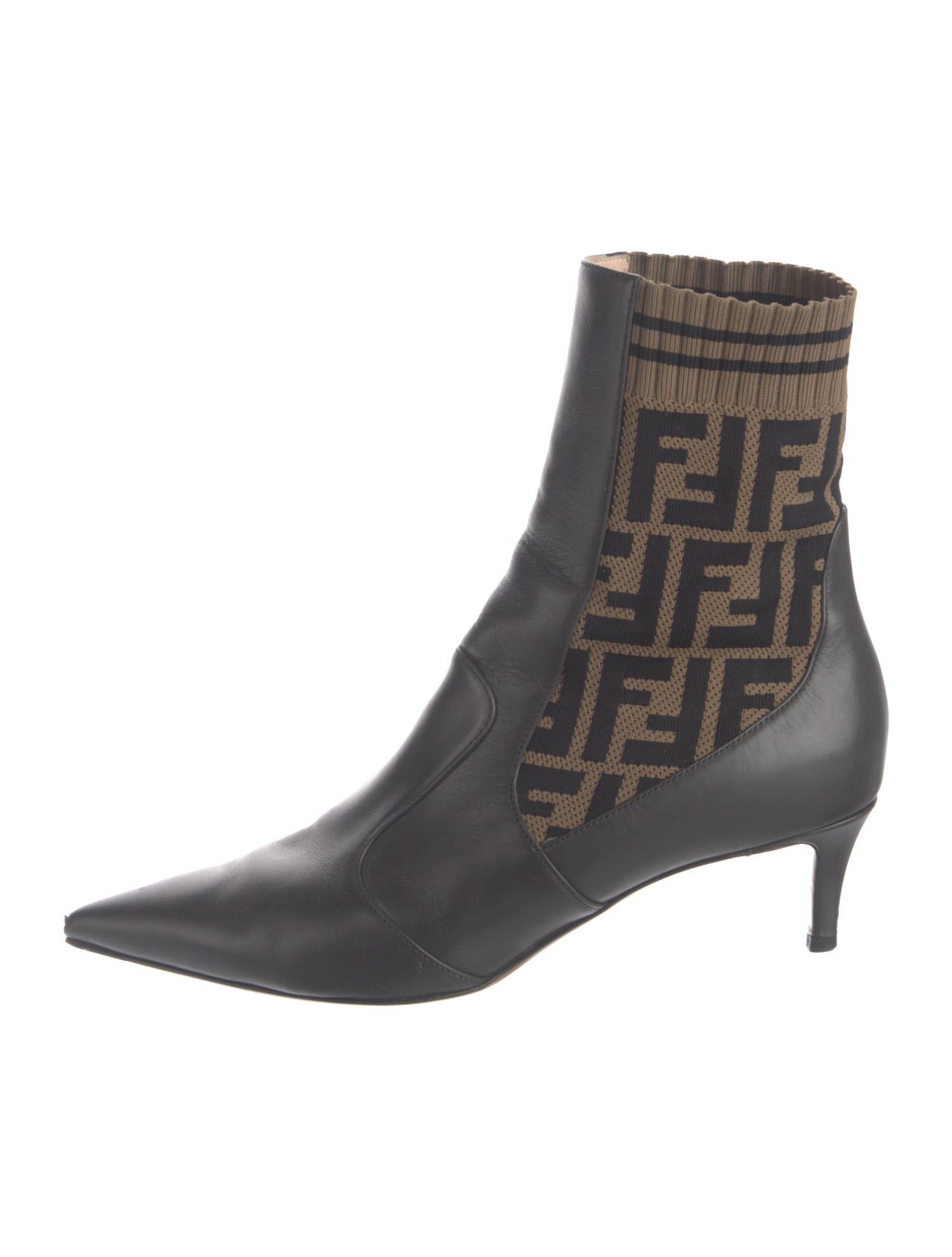 Fendi Zucca FF Logo Leather Sock Boots