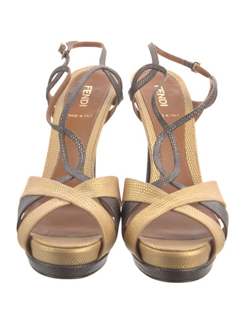 Fendi Leather Colorblock Pattern Slingback Sandals