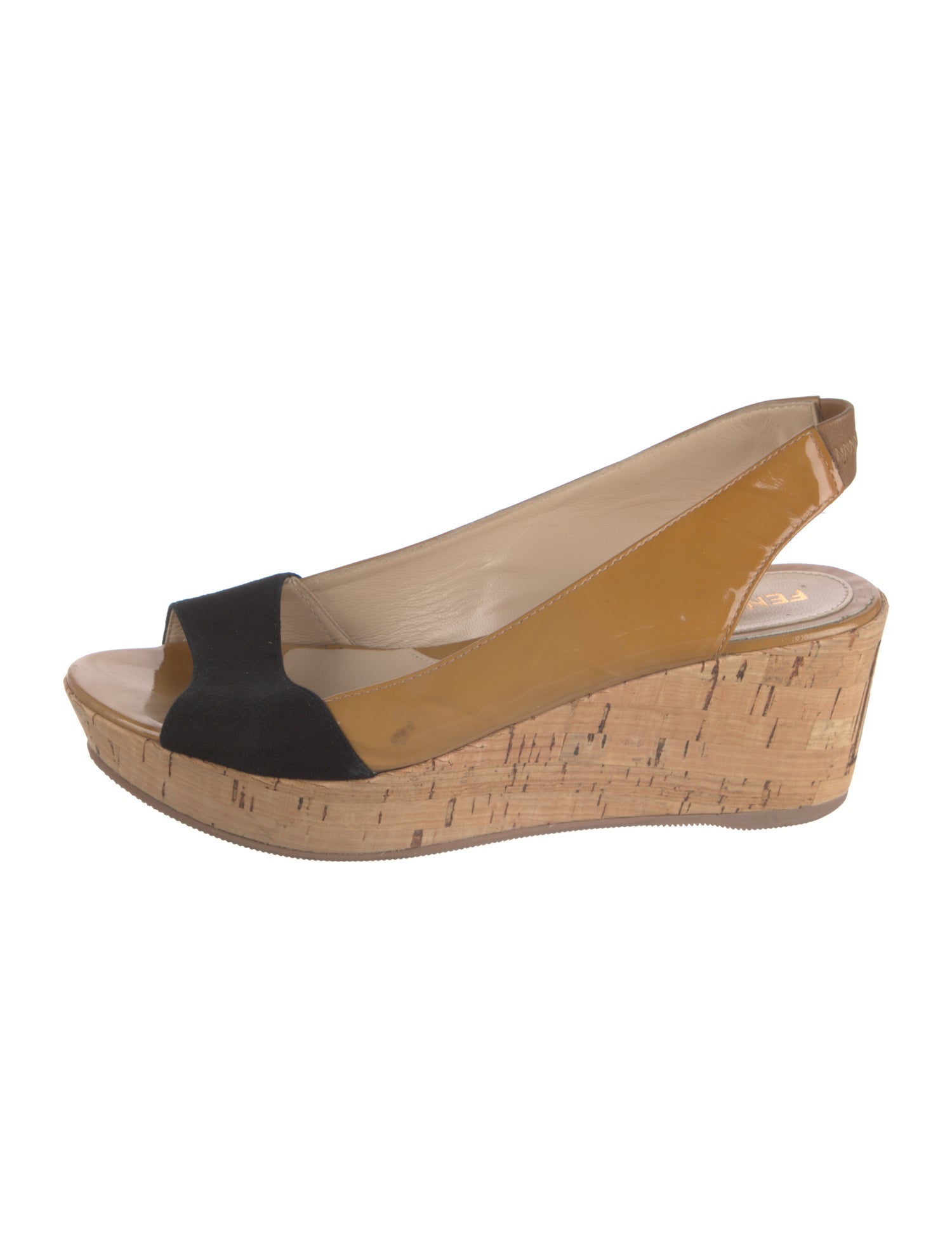 Fendi Patent Leather Colorblock Pattern Slingback Sandals