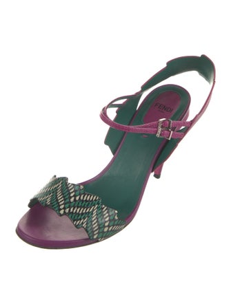 Fendi Embossed Leather Slingback Sandals