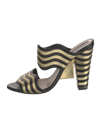 Fendi Leather Colorblock Pattern Slides