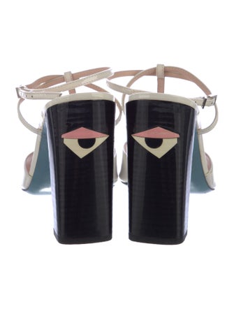Fendi Monsters Motif Patent Leather T-Strap Sandals