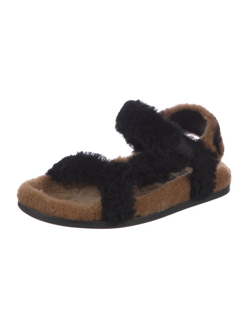 Fendi Zucca FF Logo Shearling Slingback Sandals
