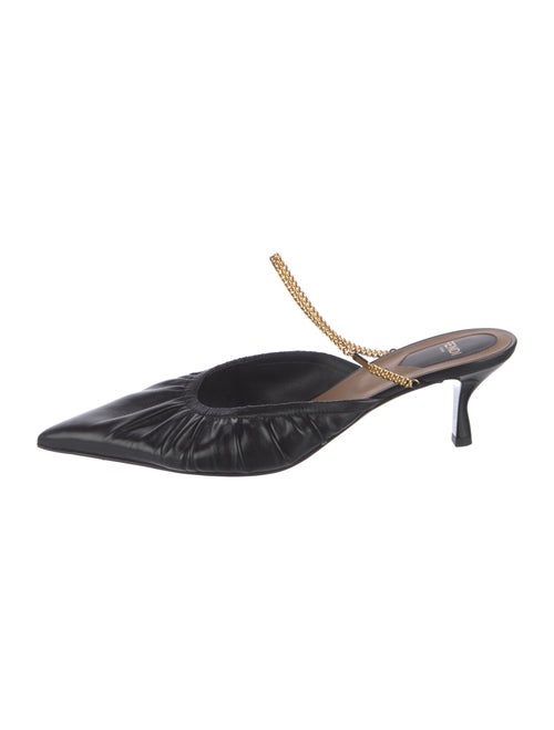 Fendi Colibri Lite Chain Ankle Strap Mule Heel Black Leather Mules