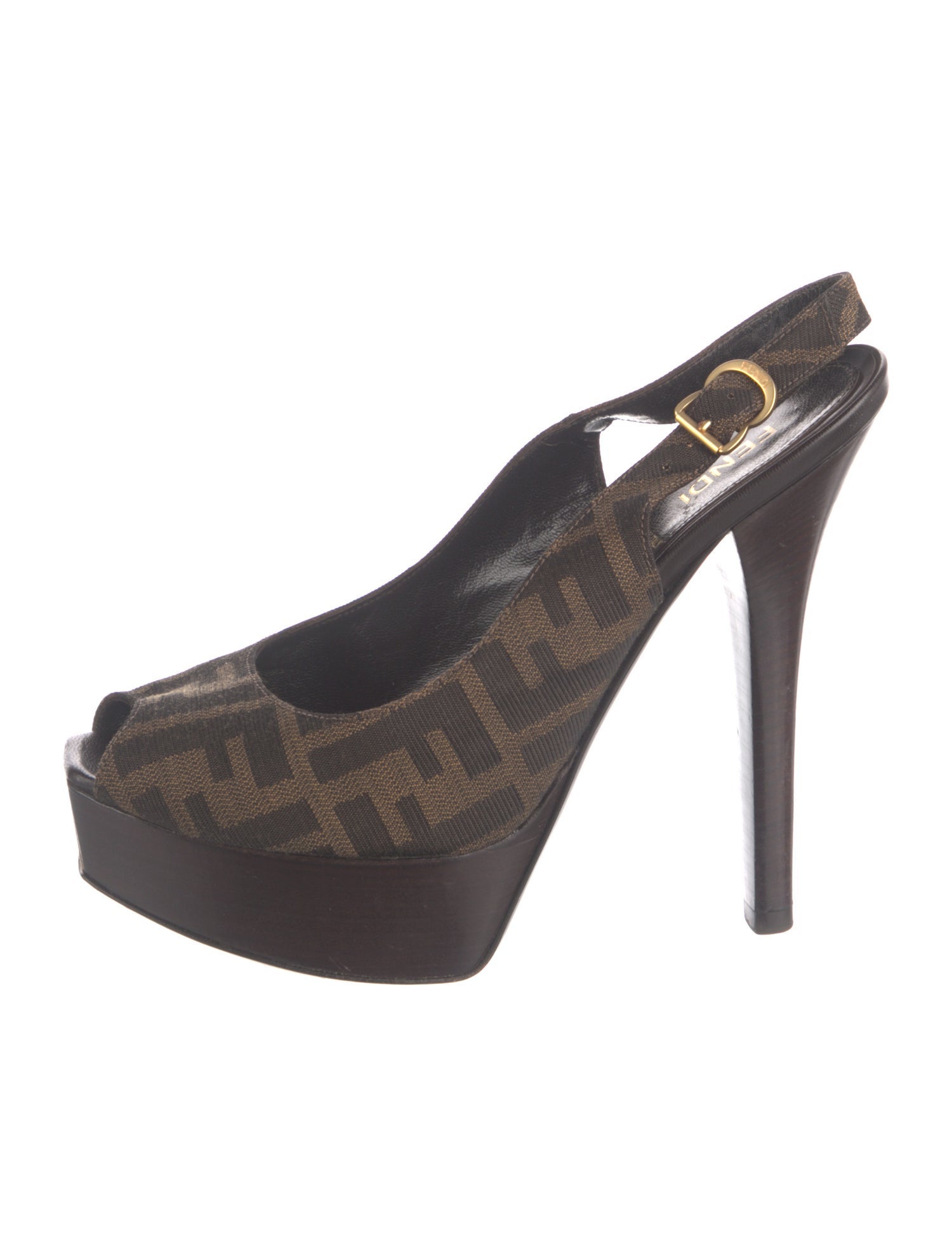 Fendi Zucca FF Logo Canvas Slingback Pumps