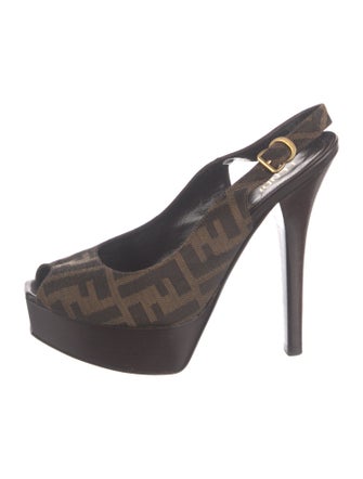 Fendi Zucca FF Logo Canvas Slingback Pumps
