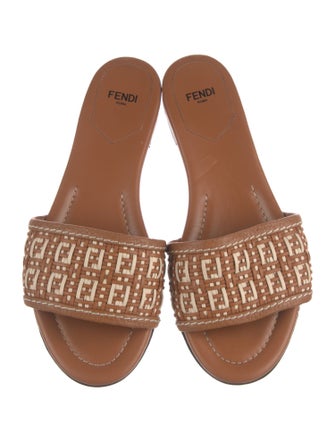 Fendi Leather Graphic Print Slides