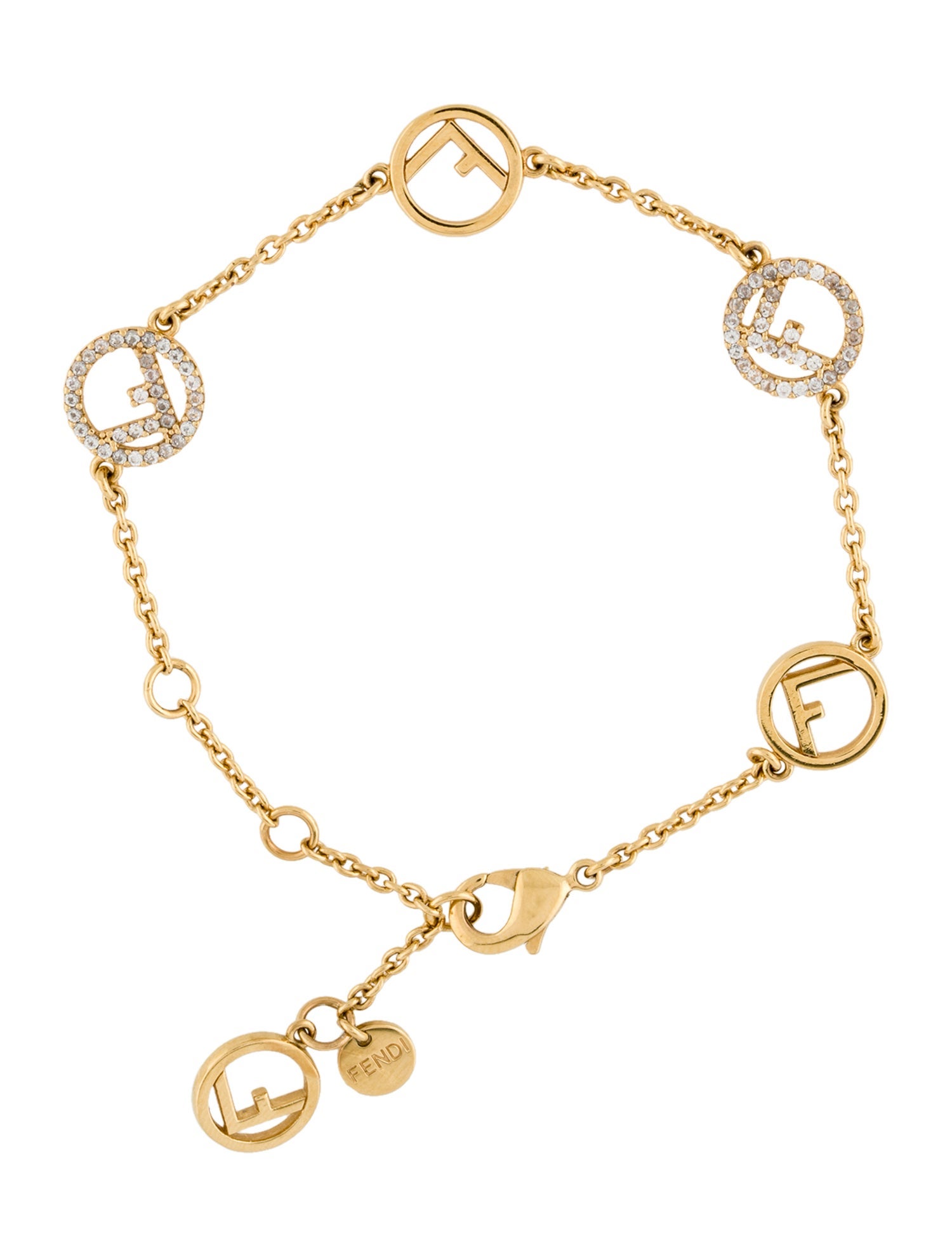 Fendi Cubic Zirconia 'F Logo' Station Bracelet