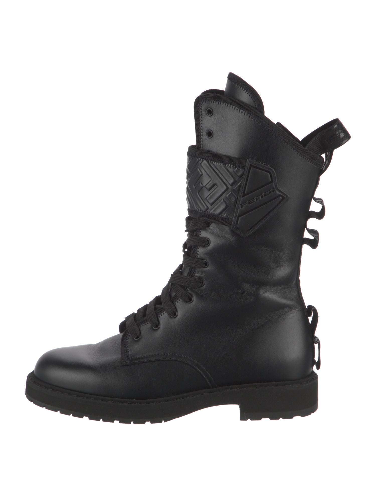 Fendi Zucca FF Logo Leather Combat Boots