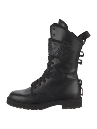 Fendi Zucca FF Logo Leather Combat Boots