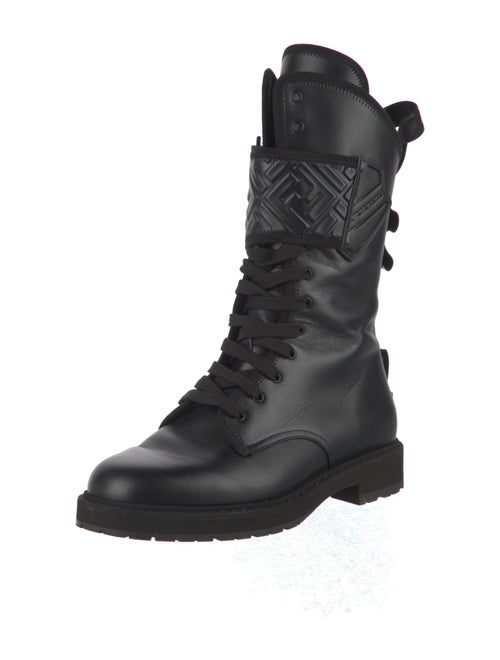 Fendi Zucca FF Logo Leather Combat Boots
