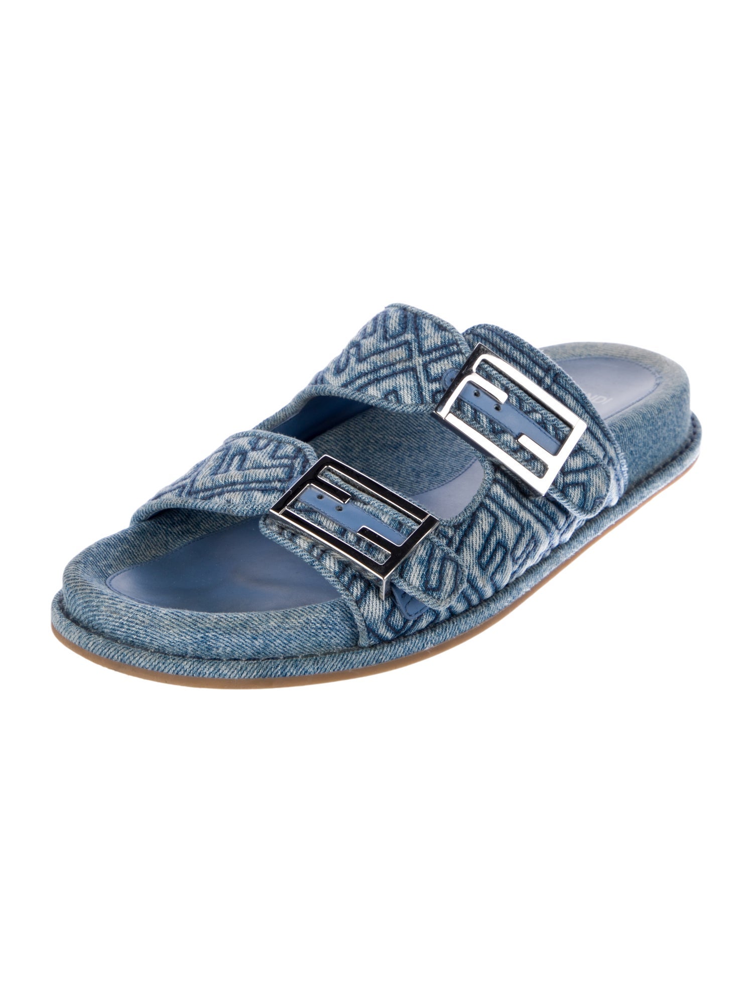Fendi Zucca FF Logo Denim Slides