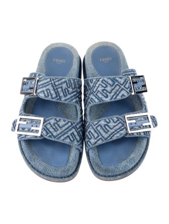 Fendi Zucca FF Logo Denim Slides