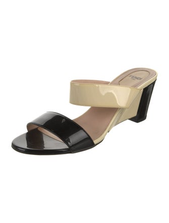 Fendi Patent Leather Colorblock Pattern Slides