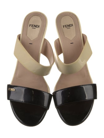 Fendi Patent Leather Colorblock Pattern Slides