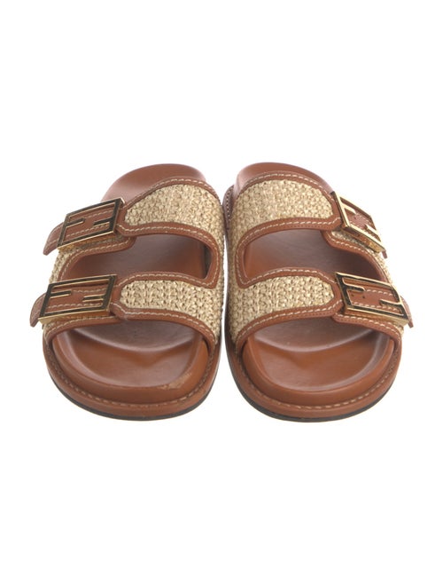 Fendi Zucca FF Logo Raffia Slides