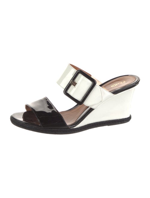 Fendi Patent Leather Colorblock Pattern Mules