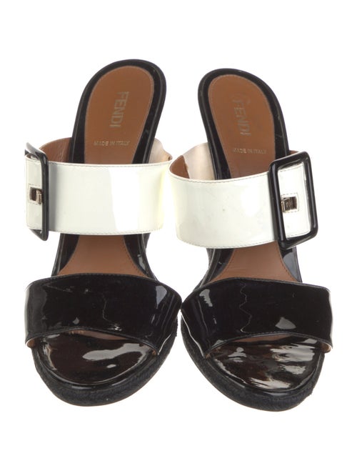 Fendi Patent Leather Colorblock Pattern Mules
