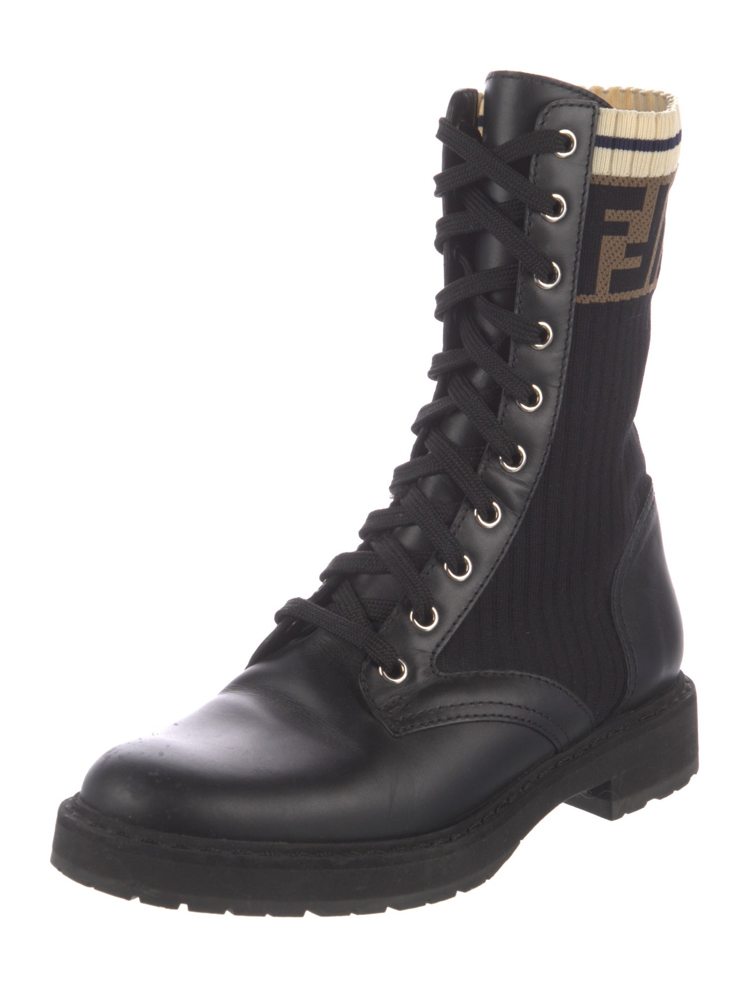 Fendi Zucca FF Logo Graphic Print Combat Boots