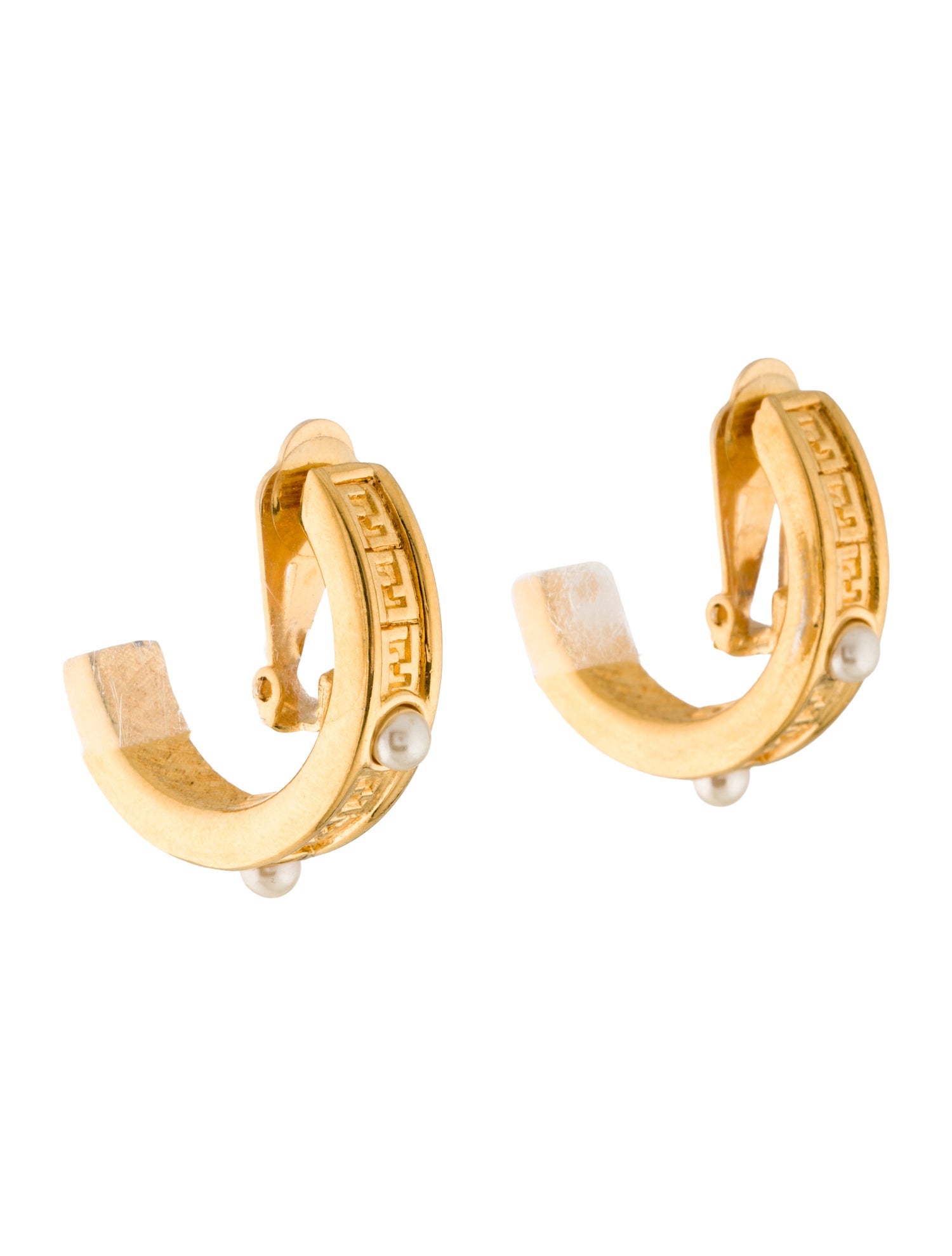 Fendi Vintage Faux Pearl Hoop Earrings