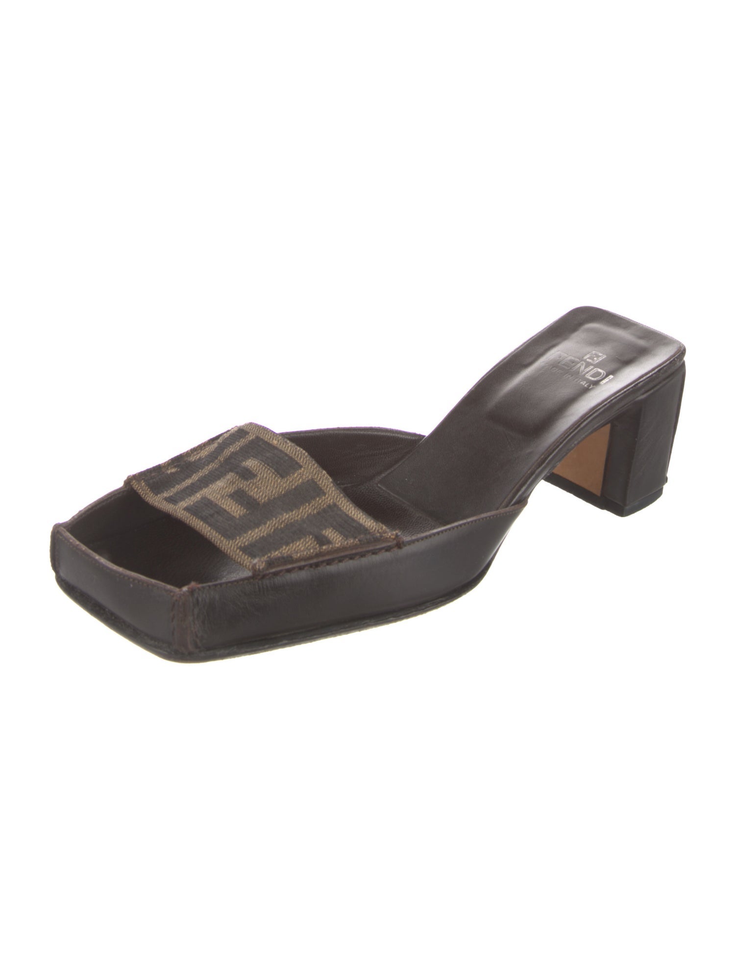 Fendi Zucca FF Logo Leather Slides