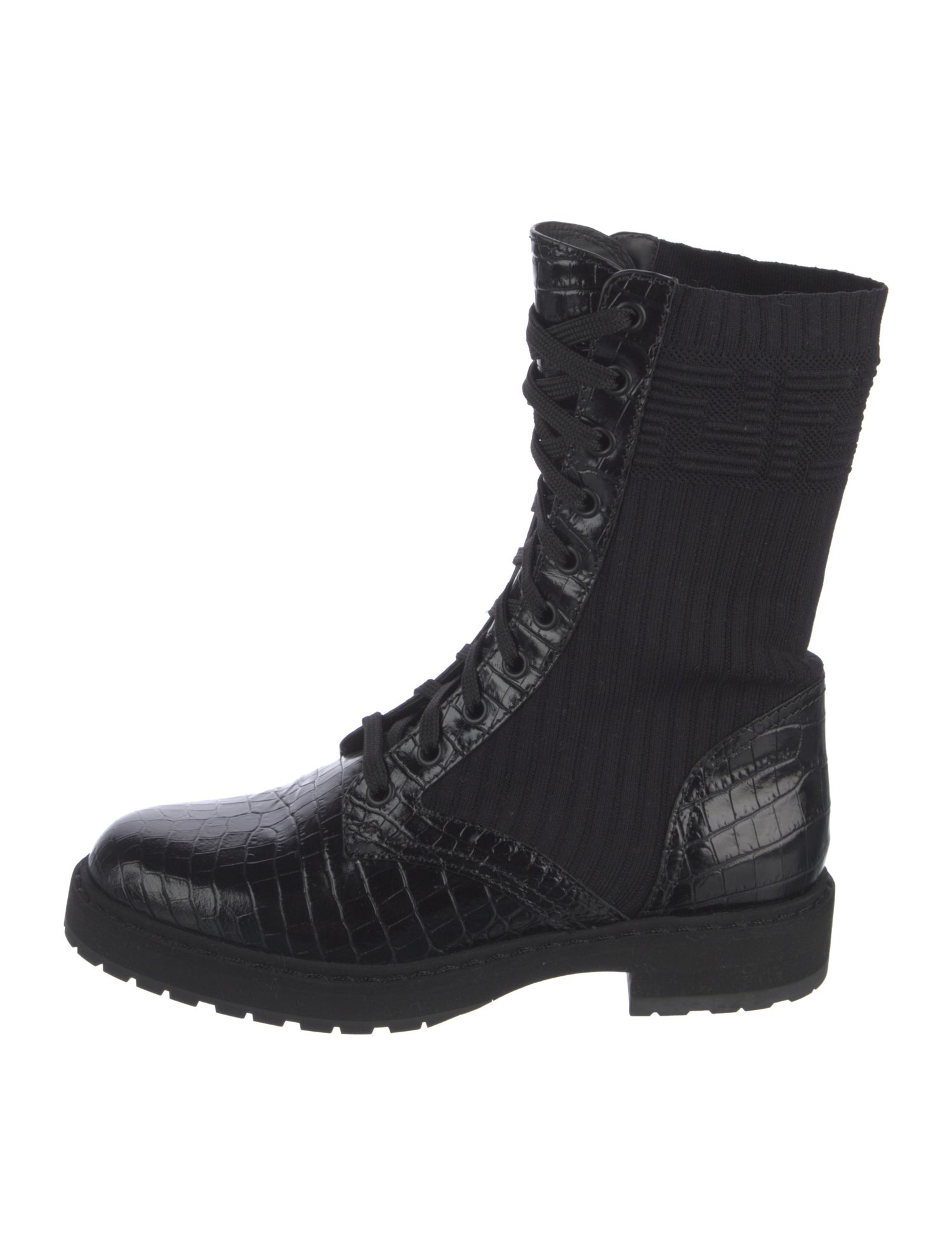 Fendi Embossed Leather Combat Boots