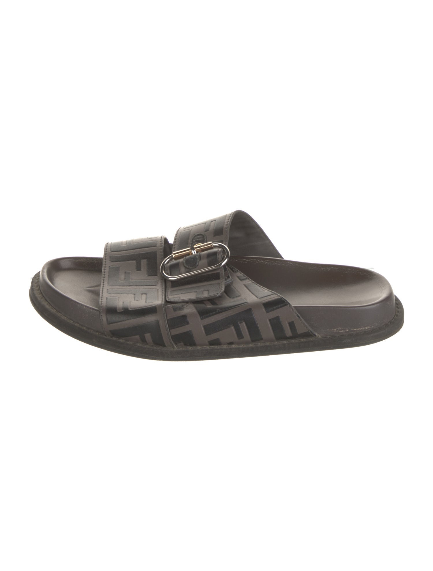 Fendi Zucca FF Logo Leather Slides