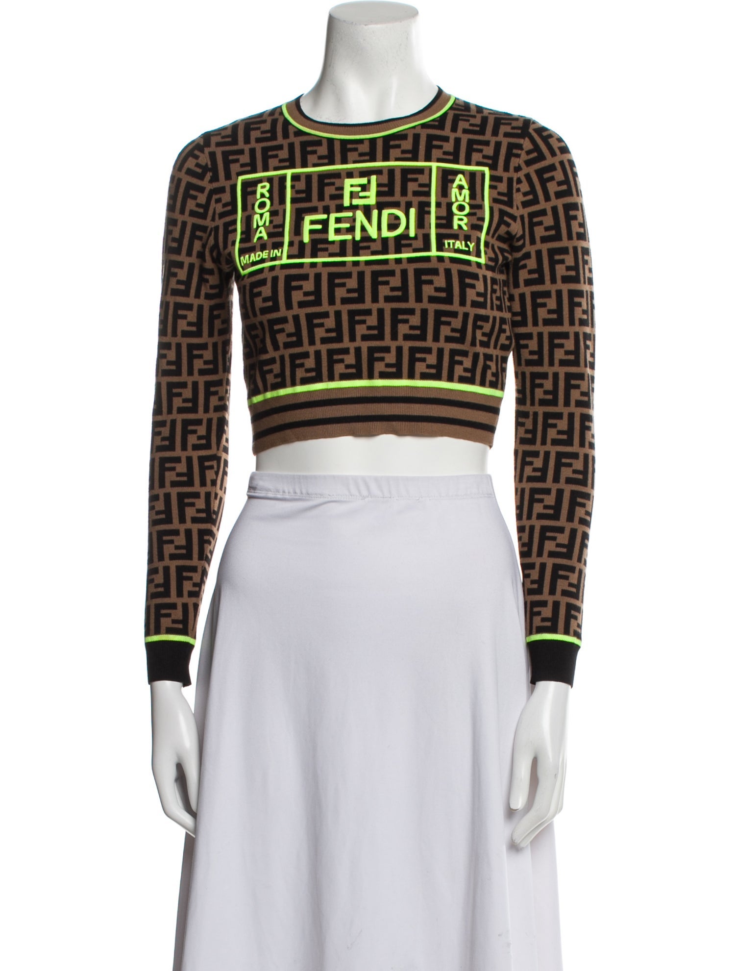 Fendi Printed Crew Neck Crop Top