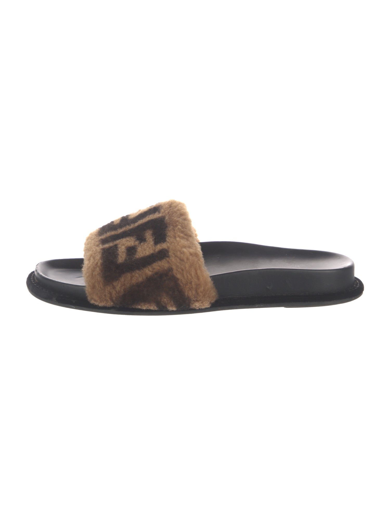 Fendi Zucca FF Logo Shearling Slides