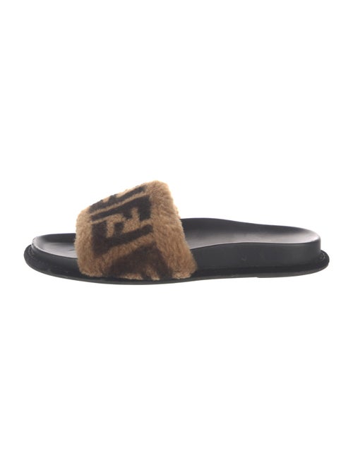 Fendi Zucca FF Logo Shearling Slides