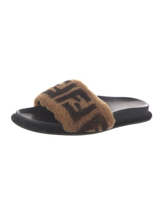 Fendi Zucca FF Logo Shearling Slides