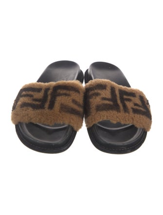 Fendi Zucca FF Logo Shearling Slides