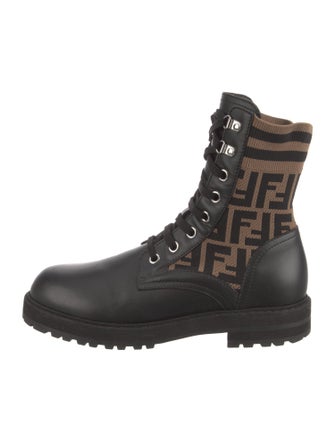 Fendi Zucca FF Logo Leather Combat Boots