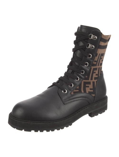 Fendi Zucca FF Logo Leather Combat Boots