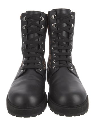 Fendi Zucca FF Logo Leather Combat Boots