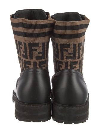 Fendi Zucca FF Logo Leather Combat Boots