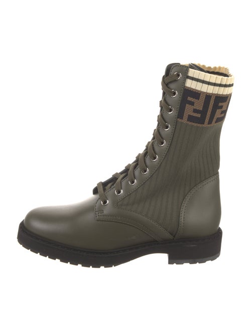 Fendi Zucca FF Logo Leather Trim Embellishment Combat Boots