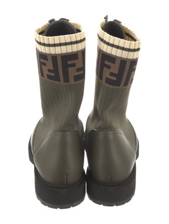 Fendi Zucca FF Logo Leather Trim Embellishment Combat Boots
