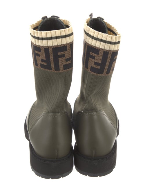 Fendi Zucca FF Logo Leather Trim Embellishment Combat Boots