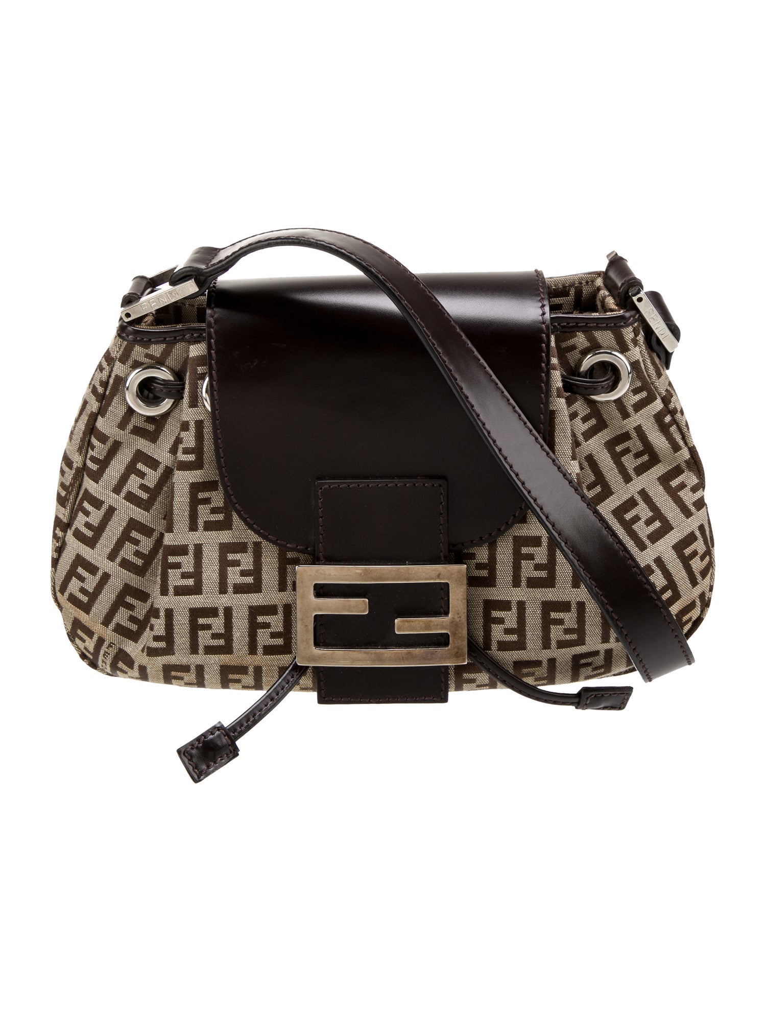 バッグ FENDI LOGO PLATE NYLON SHOULDER BAG Fendi Monogram Logo Baguette Nylon Shoulder Bag - Black