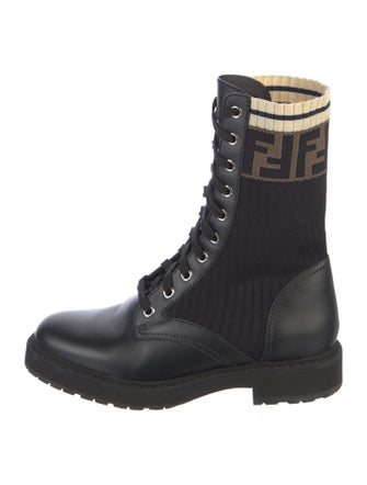 Fendi Zucca FF Logo Leather Combat Boots