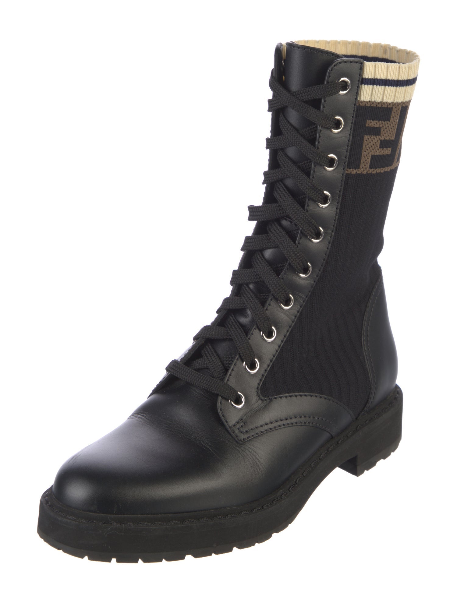 Fendi Zucca FF Logo Leather Combat Boots