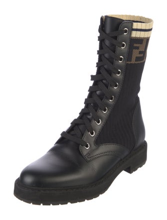 Fendi Zucca FF Logo Leather Combat Boots
