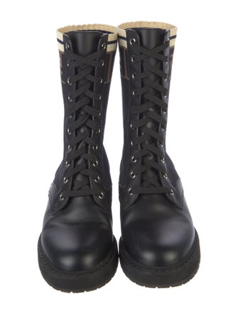 Fendi Zucca FF Logo Leather Combat Boots