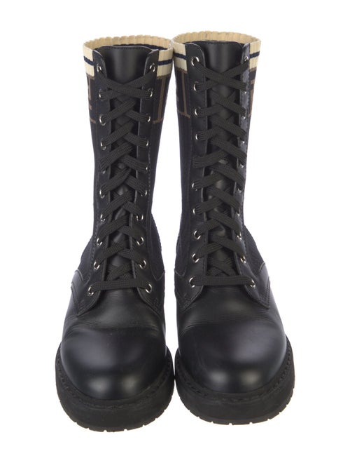 Fendi Zucca FF Logo Leather Combat Boots