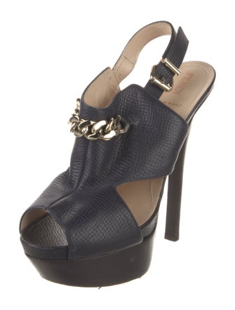 Fendi Leather Chain-Link Accents Slingback Sandals