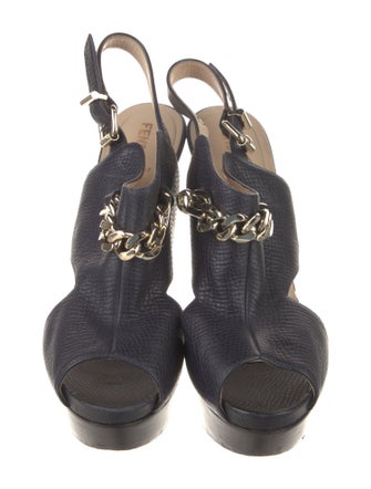 Fendi Leather Chain-Link Accents Slingback Sandals