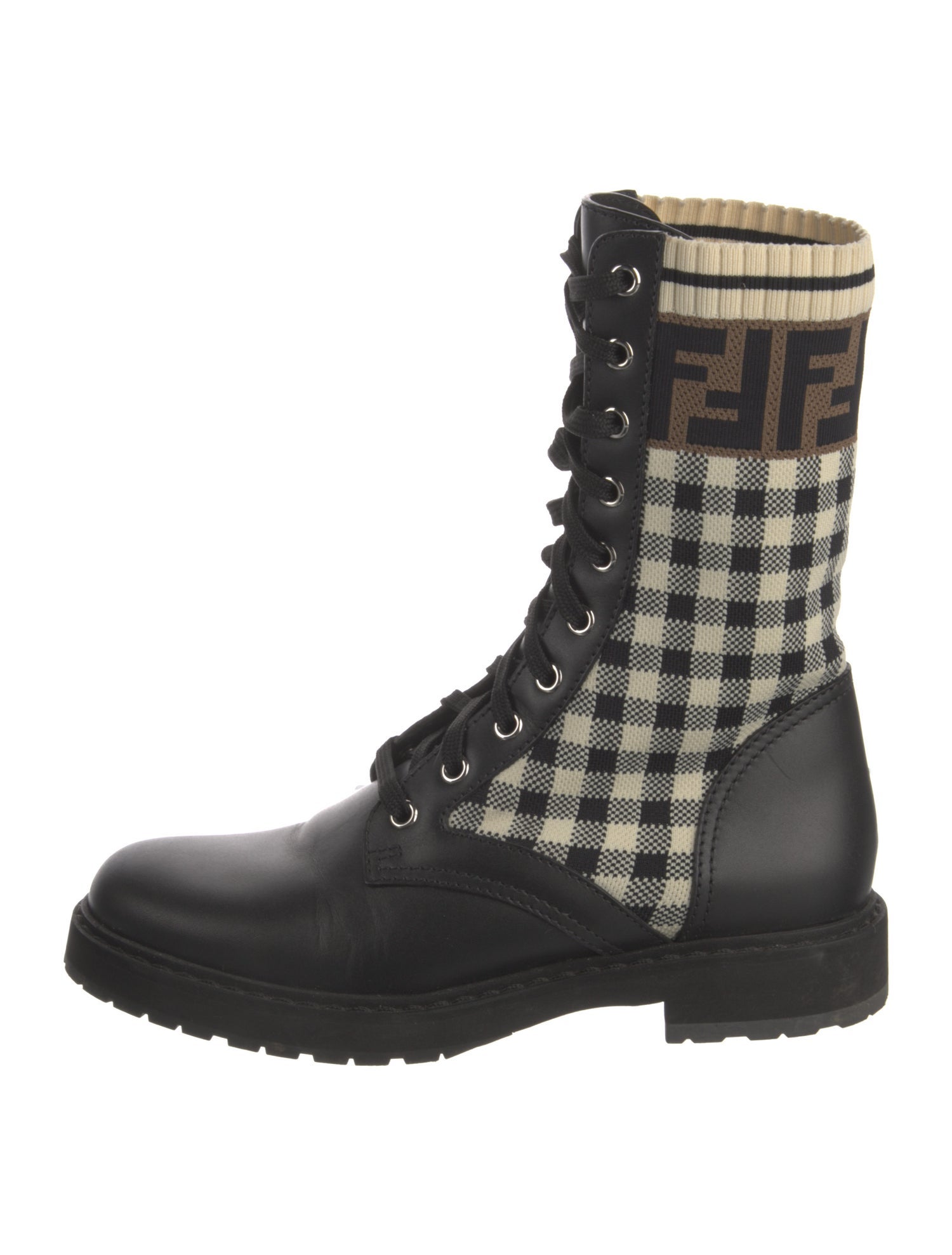 Fendi Zucca FF Logo Leather Combat Boots