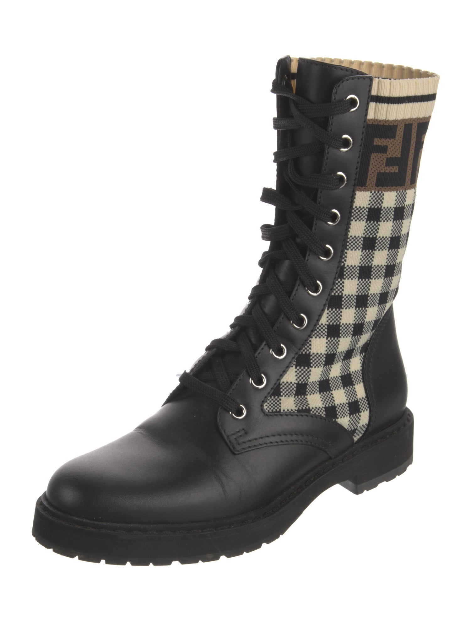 Fendi Zucca FF Logo Leather Combat Boots